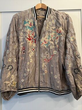 Johnny Was Embroidered Floral reversible Bomber Jacket